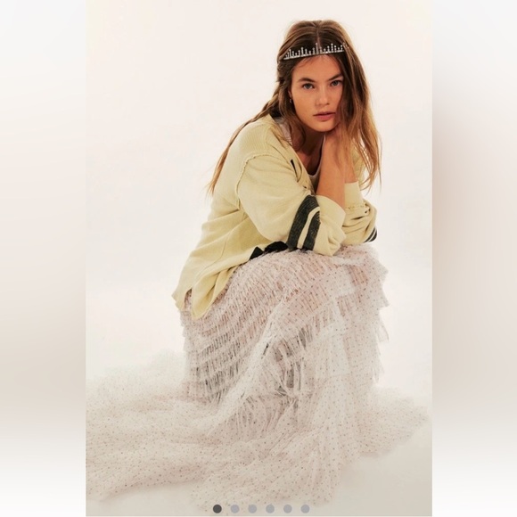 Free People Return Of The Ruffle Maxi Slip Skirt Pin Dot Combo